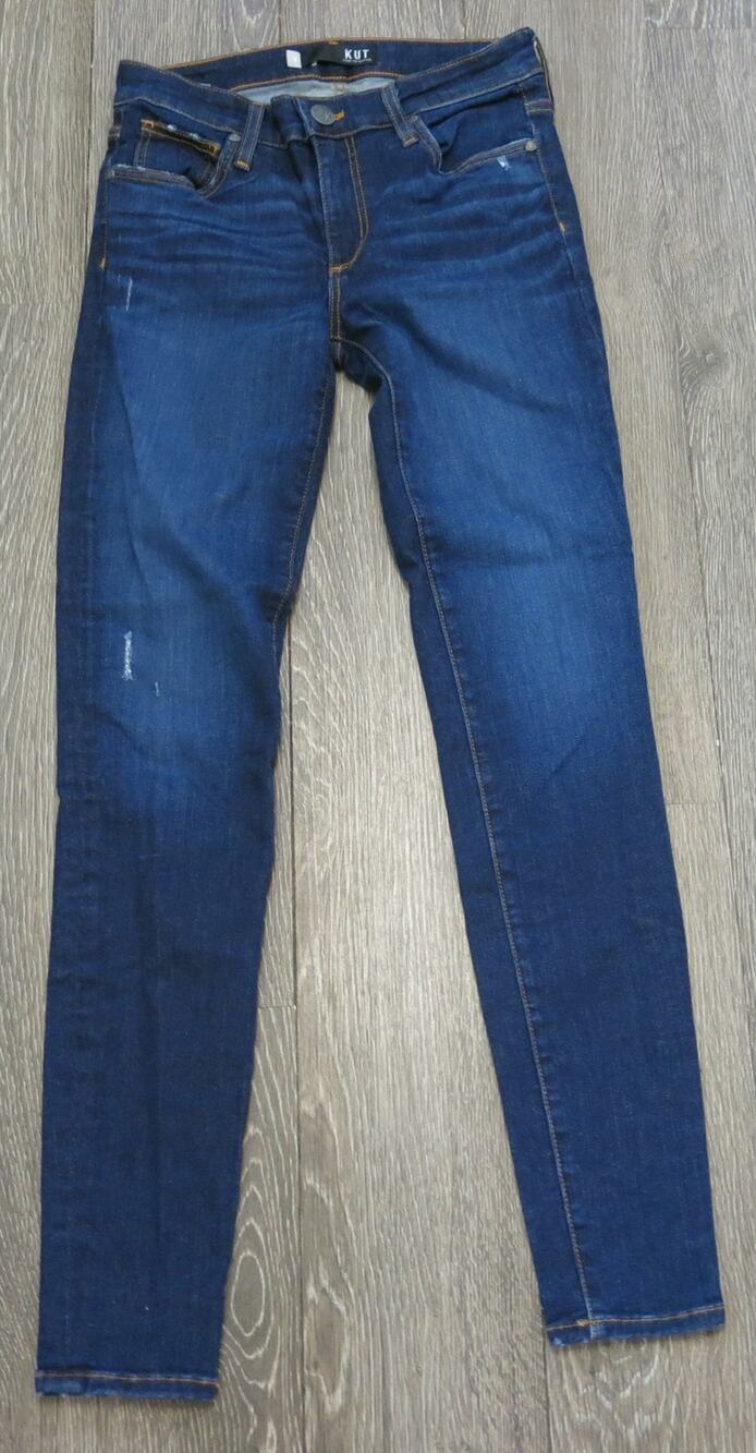 Kut from the Kloth Mia Toothpick Skinny Jeans Size 2 Women Distressed Dark Blue